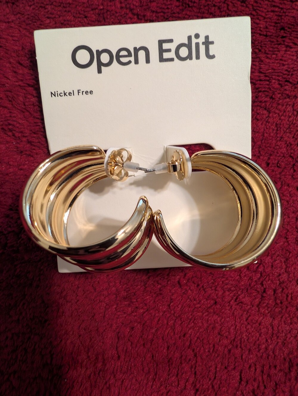 Nordstrom Open Edit Gold Banded Wide Hoops